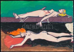 Jelzés nélkül: 3 db pornográf grafika, vegyes technika, papír, 23×16 cm