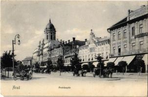 Arad, Andrássy tér, Steigerwald A. és Reinhart Fülöp bútorgyára, The Gresham, hintók / square, chariots, furniture shops (EM)