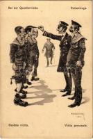 Bei der Quartiervisite / Ruhavizsga / Austro-Hungarian Navy K.u.K. Kriegsmarine humorous mariner art postcard. C.F. P. Nr. 15a 1917/18. s: Ed Dworak (EK)