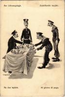 Am Löhnungstage / Zsoldfizetés napján / Austro-Hungarian Navy K.u.K. Kriegsmarine humorous mariner art postcard. C.F. P. Nr. 57a 1917/18. s: Ed Dworak (EK)