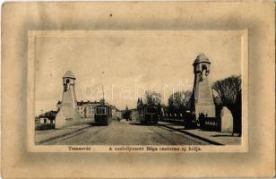 1911 Temesvár, Timisoara; A szabályozott Béga csatorna új hídja, villamosok. W.L. Bp. Ideal No. 6671. / trams, new bridge over river Bega