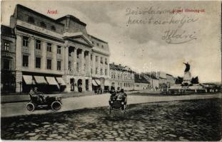 1918 Arad, József főherceg út, Arad-Csanádi Gazdasági Takarékpénztár, automobilos montázs / street view, savings bank, automobile montage