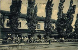 1928 Szentes, Pályaudvar, vasútállomás, vasúti vendéglő, étterem, vasutasok. Kiadja Szilágyi Dezső (EK)