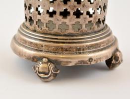 Ezüst (Ag.) üvegtartó golyólábakkal, jelzett, m: 8,8 cm, d: 7 cm, nettó: 102 g