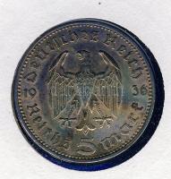 Német 3. Birodalom 1936. 5M Ag "Hindenburg" érmés, bélyeges borítékon T:2/3 Ismertetővel!
