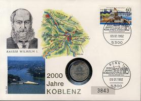 Német Császárság 1881. 1M Ag érmés, bélyeges borítékon "2000 éves Koblenz" T:3 Ismertetővel!