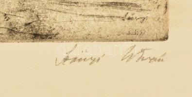 Szőnyi István (1894-1960): A régi Erzsébet-híd (Híd). Színezett rézkarc, papír, jelzett, 49×28 cm