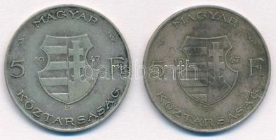 1947. 5Ft Ag "Kossuth" (2x) T:2-,3 patina  Adamo F8.1