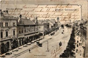 1903 Debrecen, Piac utca felső része, Rohner szálloda, üzletek, Kereskedelmi és Iparkamara. Kiadja Mihály Sámuel (EB)