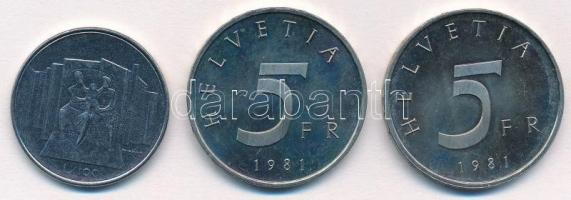 Vegyes: San Marino 1976. 100L acél + Svájc 1981. 5Fr Cu-Ni (2x) "500. évfordulója a Stansi Egye...