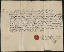 1814 Kerepes, latin nyelvű keresztelési anyakönyvi igazolás, rányomott viaszpecséttel