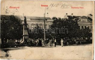 1910 Versec, Vrsac; Andrássy tér, Kaszinó, takarékpénztár, Honvéd emlékmű / square, casino, savings bank, military monument (fa)