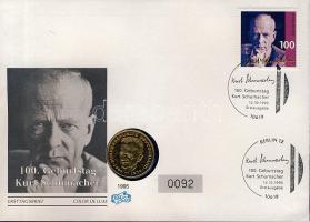 NSZK 1990. 2M aranyozva "Kurt Schumacher" érmés, bélyeges borítékon T:2 Ismertetővel!