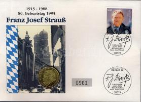 NSZK 1990. 2M aranyozva "Franz Josef Strauß" érmés, bélyeges borítékon T:2 Ismertetővel!