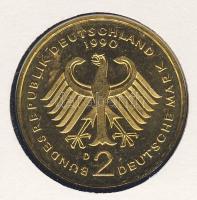 NSZK 1990. 2M aranyozva "Franz Josef Strauß" érmés, bélyeges borítékon T:2 Ismertetővel!