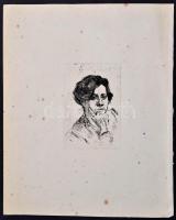 Jelzés nélkül: Női portré. Rézkarc, papír, foltos, 12×8 cm