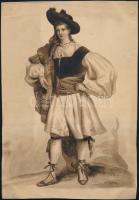 XIX. sz.: Jelzés nélkül: Női portré népviseletben. Akvarell, papír, 28×18 cm