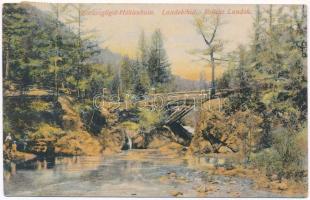 1907 Barlangliget, Höhlenhain, Tatranská Kotlina (Tátra, Magas Tátra, Vysoké Tatry); Landoki híd / Brücke Landok / wooden bridge by Lendak (ázott / wet damage)