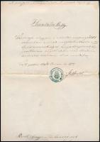 1871 Pest, a m. kir. pesti első honvéd zászlóalj házasodást engedélyező hivatalos jegye honvéd (talán Riedl Frigyes későbbi irodalomtörténész) részére, bélyegzéssel