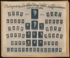 1934 Budapesti VIII. ker. állami Zrínyi Miklós reálgimnázium végzős növendékei, tablófotó nevesített portrékkal, 16,5×20 cm