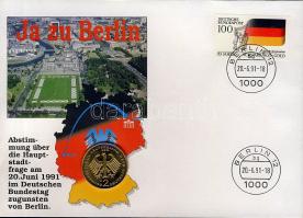 NSZK 1990. 2M aranyozva "Franz Josef Strauß" érmés, bélyeges borítékon T:2 Ismertetővel!