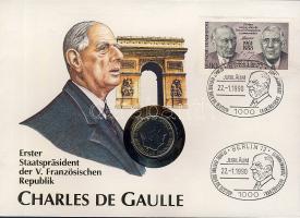 Franciaország 1988. 1F aranyozva "Charles de Gaulle" érmés, bélyeges borítékon T:BU Ismertetővel!