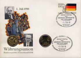 NSZK 1990. 1M aranyozva + NDK 1972. 1M aranyozva érmés, bélyeges borítékon T:2 Ismertetővel!