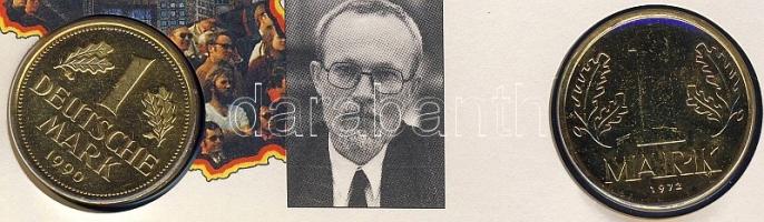 NSZK 1990. 1M aranyozva + NDK 1972. 1M aranyozva érmés, bélyeges borítékon T:2 Ismertetővel!