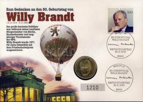 NSZK 1994. 1M aranyozva "Willy Brandt" érmés, bélyeges borítékon T:2