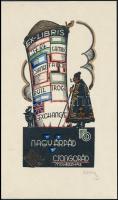 Nagy Árpád Dániel (1894-1959): Ex libris Csongorád Művészház, színezett fametszett, papír, jelzett, 15×9 cm