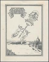 1929 Jelzés nélkül: Születésnapi ex libris, Budapest látképével, Országházzal, Margit-híddal, klisé, papír, 13x11 cm