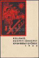 Buday György (1907-1990): Kellemes Húsvéti Ünnepeket Kíván - - 1933. Fametszet, papír, jelzett, 15x10 cm