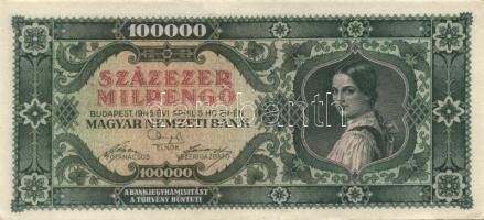 1946. 100000MP(2x) kevés ugrású sorszámokkal, erősebben elcsúszott számozással T:I-