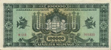 1946. 100000MP(2x) kevés ugrású sorszámokkal, erősebben elcsúszott számozással T:I-