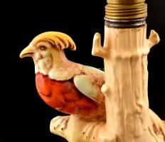 Szecessziós osztrák madaras asztali lámpa, bura nélkül, jelzett, kopásnyomokkal, újrakötve, m: 32 cm