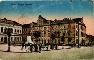 1918 Losonc, Lucenec; Városi szálloda, Polgári leány iskola, kerékpáros / hotel, girls school, bicycle (EK)