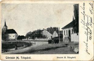 1904 Mezőtelegd, Tileagd; utca, templom, üzlet / street, church, shop (szakadás / tear)