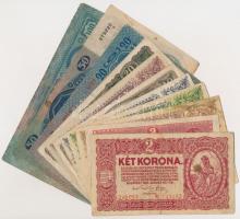 1912-1920. 7db korona bankjegy, közte felülbélyegzett is + 1946. 4db adópengő bankjegy T:III,III-