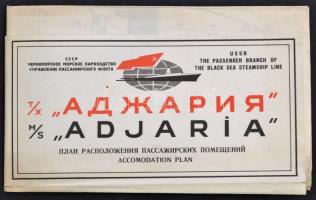 cca 1970 MS Adjaria hajó szálláshelyeinek alaprajza, 60×79 cm