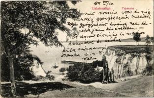 1914 Balatonaliga, tájrészlet sziklafallal. Novák Jenő kiadása (EK)