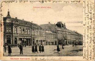 1906 Csorna, Palotasor délkeleti része, Vasudvar, Kokas Jenő vas és fűszer áruháza, Kokas Ferencz és Kohn Mór üzlete, Központi szálloda. Berger Testvérek kiadása  (EK)