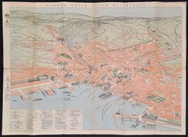 cca 1920 Trieste térképe, német nyelvű ismertető leírással, szakadt, 67×49 cm