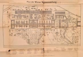 1873 A bécsi világkiállítás térképe, szakadással, 66×94 cm