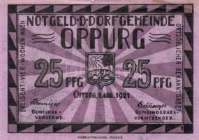 Német Birodalom/Weimari Köztársaság/ Oppurg 1921. 25Pf, 50Pf(2x), 75Pf 4klf teljes sor T:I