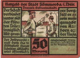 Német Birodalom/Weimari Köztársaság/ Sömmerda 1921. 25Pf(2x), 50Pf(2x), 1M(2x) 6klf teljes sor T:I