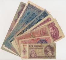 1913-1986. 10db-os bankjegy tétel, benne korona, pengő és forint, néhány bankjegyen felülbélyegzés T:III,III-