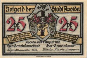 Német Birodalom/Weimari Köztársaság/ Apolda 1921. 25Pf(6x) 6klf teljes sor T:I