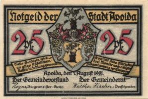 Német Birodalom/Weimari Köztársaság/ Apolda 1921. 25Pf(6x) 6klf teljes sor T:I