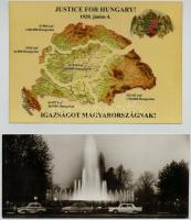 4 db MODERN nagy alakú használatlan képeslap: Budapest, Justice for Hungary, Le Café Négus reklám / ...