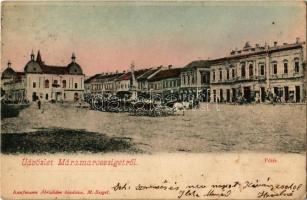 Máramarossziget, Sighetu Marmatiei; Fő tér, Korona szálloda és kávéház, Klein D. üzlete / main square, hotel and cafe, shops